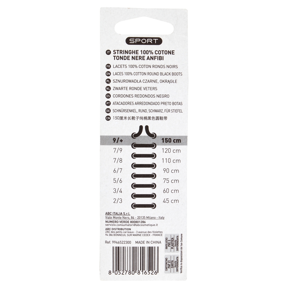 Shoes'Xpert Sport Tonde Nere 150cm 9/+ 1 Paio